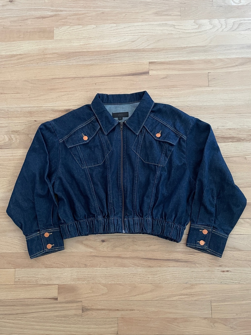 Zara Dark Blue Denim Bomber Jacket